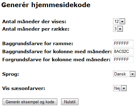 Sommerhus kalender på hjemmeside